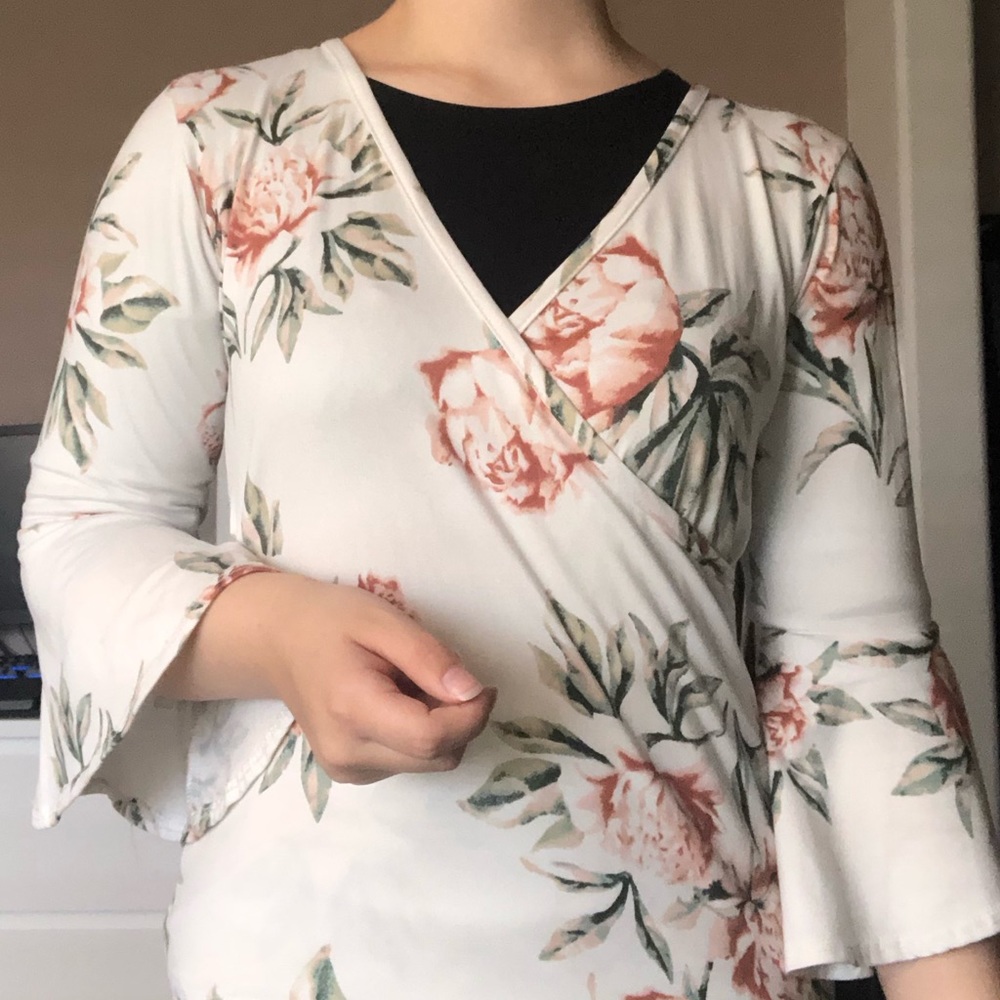 White floral top.